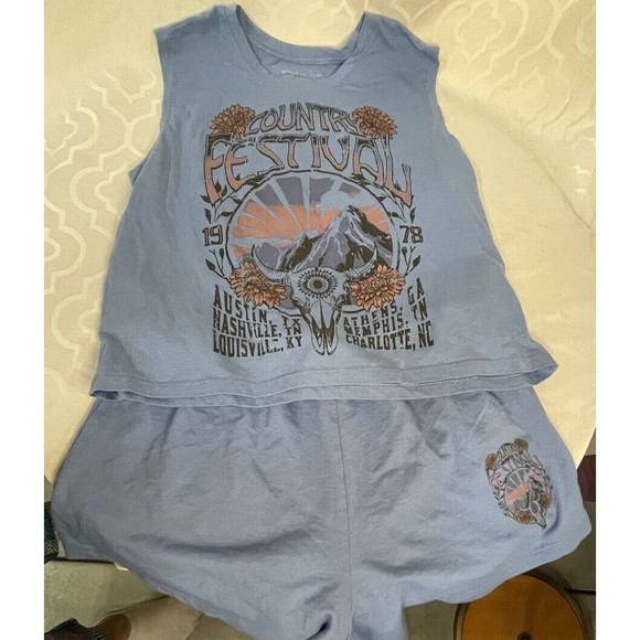 Weekend Soul Blue Shorts & Tank Top Pajama Set "Country Festival" Size XL - Picture 2 of 8